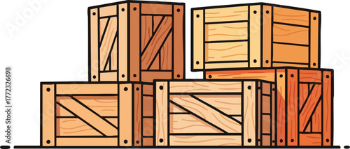 Stack of Pixelated Wooden Crates in Various Shades of Brown with Visible Wood Grain Texture on a White Background