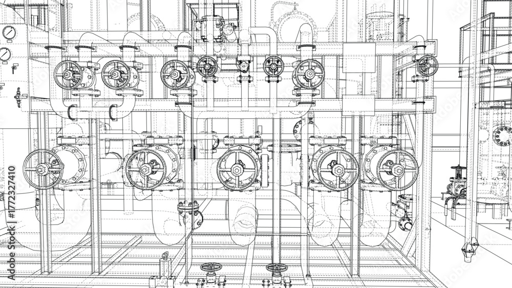 Fototapeta premium Industrial Piping Blueprint. Vector