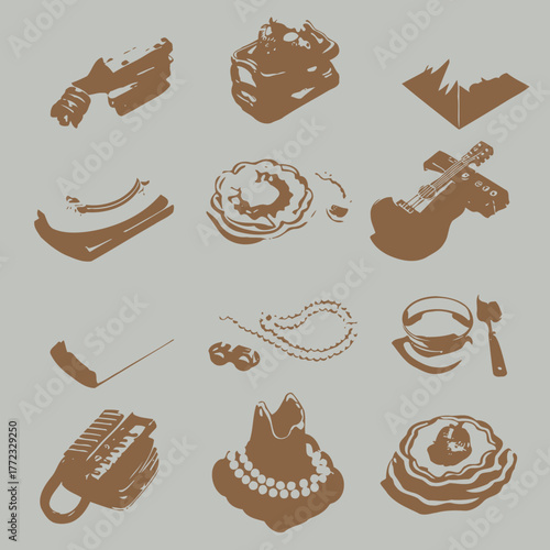 Vector icons for travel, vacation, and leisure activities. Set of adventure, relaxation, and holiday elements with nature and accessories.