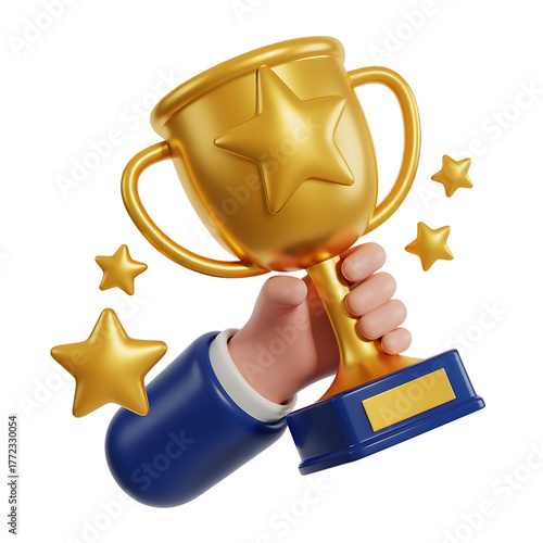 3D gold trophy cup with winner
