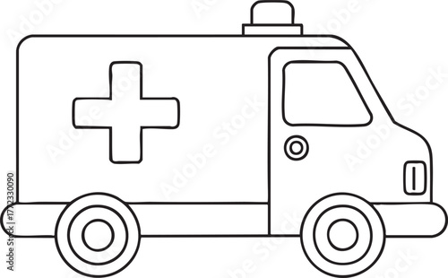 Ambulance outline drawing illustration with cross symbol for healthcare and educational use