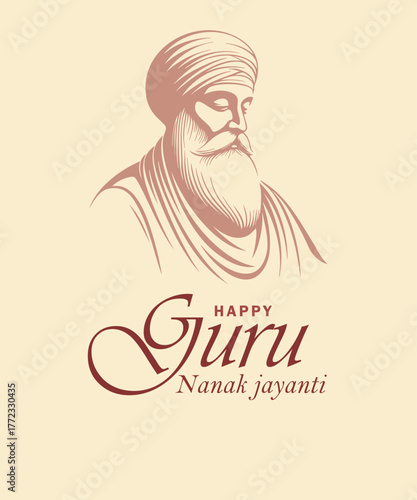 Minimal Guru Nanak Jayanti Line Art Illustration on Beige Background