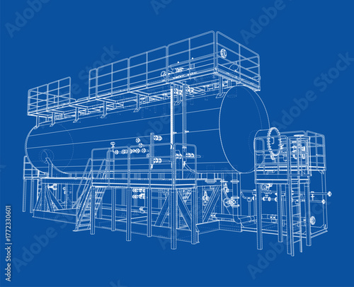 Industrial Boiler Blueprint. Vector