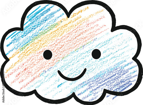 Happy Cloud Floating Cheerfully Against a White Backdrop: Whimsical Weather Illustration Representing Joy, Positivity, and Optimism for Educational Materials, Children's Content, and Creative Design P
