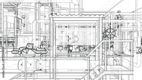 Intricate Industrial Blueprint. Vector