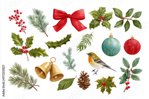 Collection of Christmas & Christmas bells elements. Vector.	