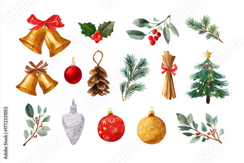 Collection of Christmas & Christmas bells elements. Vector.	