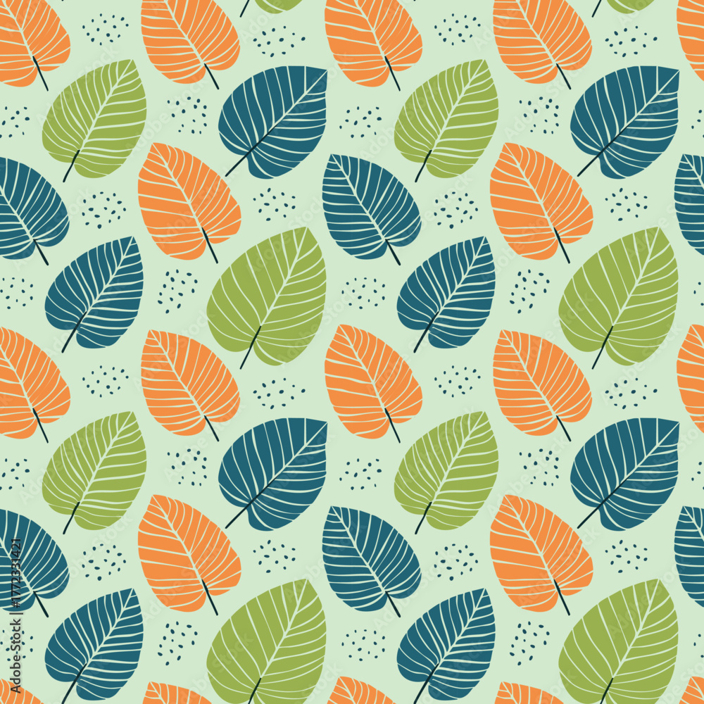 Obraz premium Seamless pattern with retro colorful leaves