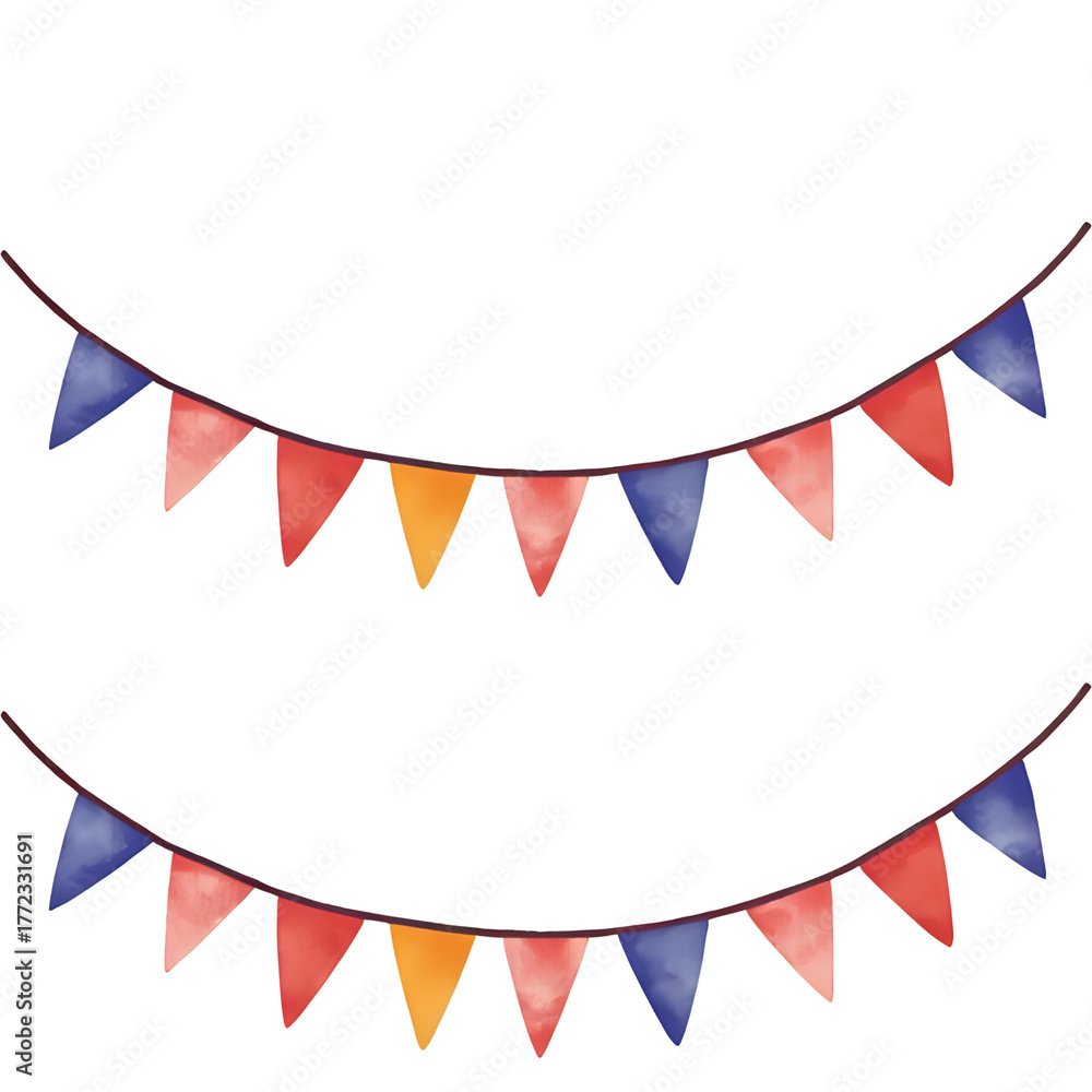 Obraz premium Rustic watercolor party banner flags. Watercolor colorful celebrate banner with flags.