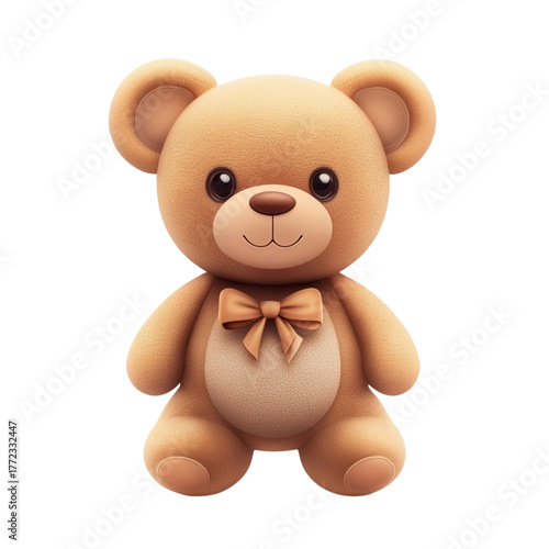 Adorable fluffy brown teddy bear with a bow tie on a transparent background