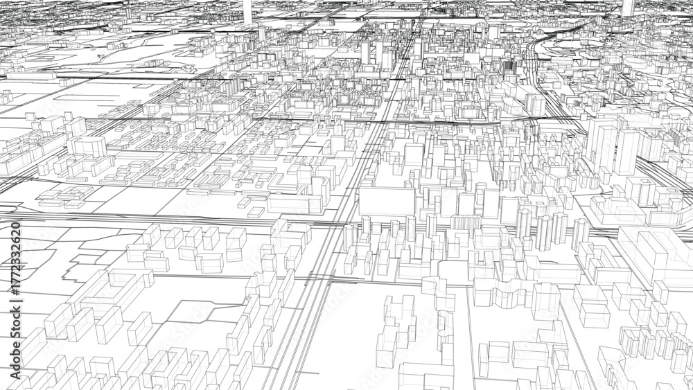 Naklejka premium Wireframe Cityscape