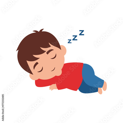 A cartoon illustration of a young boy sleeping peacefully, dreaming.