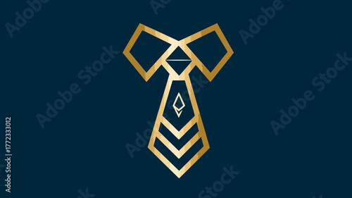 Stylish Golden Geometric Necktie Icon Design on Dark Blue Background, Modern Symbol for Business, Success, and Professionalism