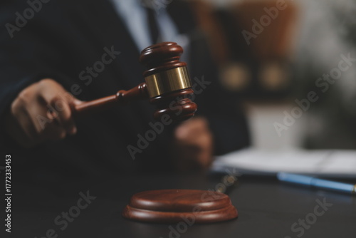 Wallpaper Mural Law theme, mallet of the judge, law enforcement officers, evidence-based cases and documents taken into account. Torontodigital.ca