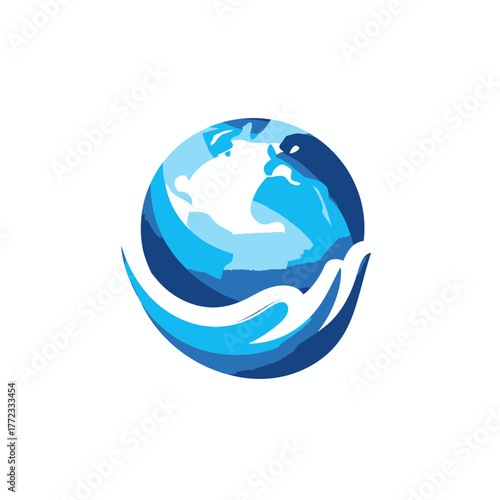 Stylized Earth globe vector graphic with blue waves, symbolizing global water conservation, environment, and ecological sustainability.
