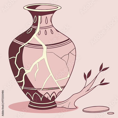 a shattered ceramic vase recrafted using the japa