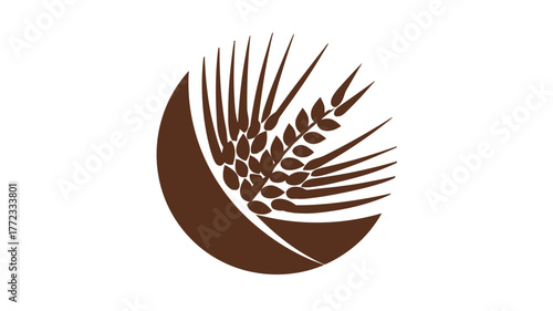 Elegant circular agricultural logo with stylized wheat grain, symbolizing organic food, farming, nature, and harvest prosperity.