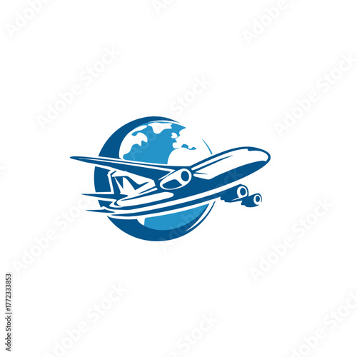 Stylized Airplane Flying Around a Globe Vector Graphic - Global Travel, International Transport, and Aviation Concept Icon