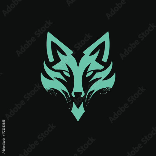 Stylized mint green fox head logo design on black background. Modern geometric animal emblem icon for wildlife, nature, or gaming themes.