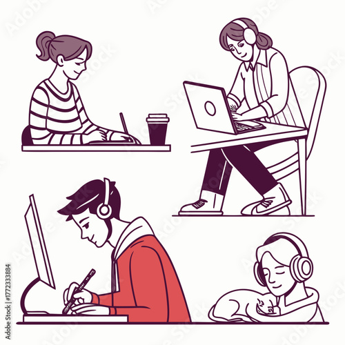 artboard with characters designer at home