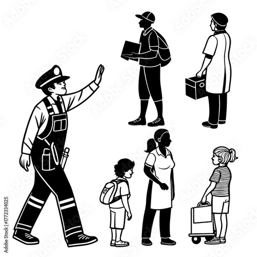 artboard with characters mail carrier teacher