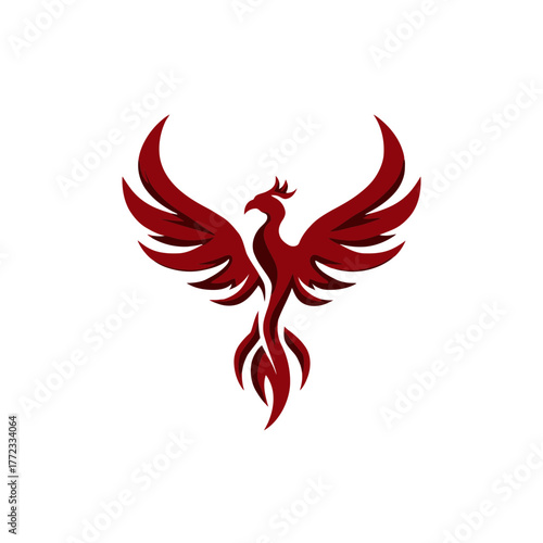 Stylized Red Phoenix Bird Illustration - Mythical, Legendary Fire Bird Graphic Design Element