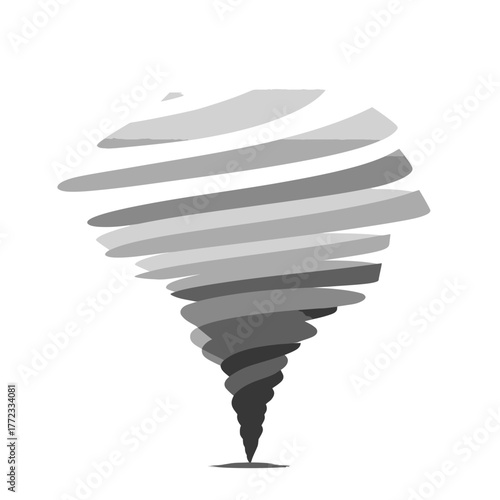 Grayscale tornado icon illustration representing a powerful natural disaster, swirling wind, and extreme weather force.