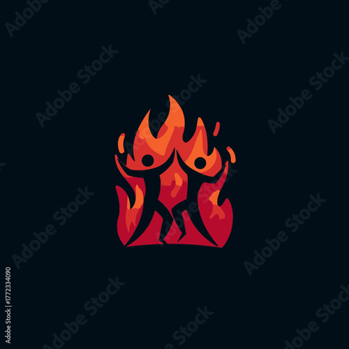 Dynamic Silhouettes Dancing in Blazing Fire - Energetic Celebration, Passion, Power, and Excitement with Abstract Flames