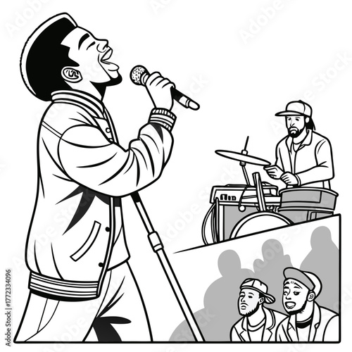 artboard with characters vocalist singing