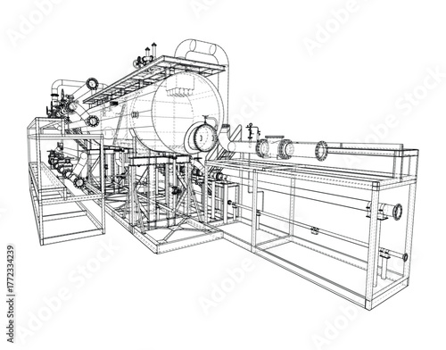 Industrial Machinery Wireframe Design. Vector