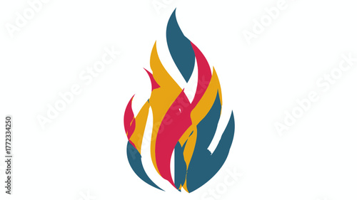 Abstract colorful flame graphic design icon. Modern fire symbol with blue, red, and yellow colors representing energy and passion.