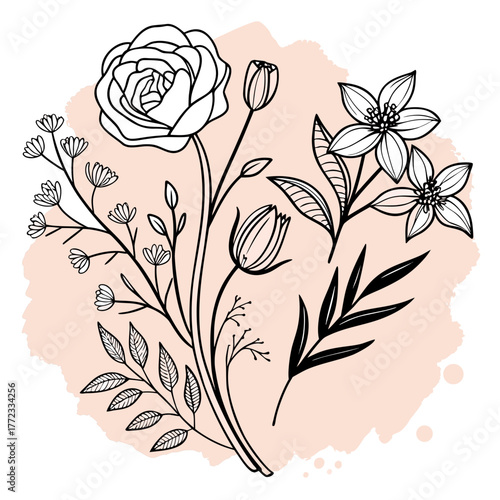 delicate boho floral icons in black out