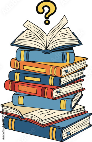 Stack Of Books With A Question Mark Above In A Vertical Composition