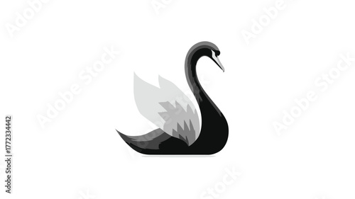 Elegant Black Swan Illustration: Graceful Aquatic Bird Icon with Stylized Wings on a Clean White Background, Minimal Vector Graphic Design