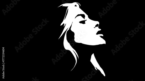 Elegant black and white silhouette of a woman's profile looking up, a graphic and minimalist design element