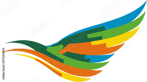 Abstract Colorful Bird Wings Vector Graphic. Modern Geometric Flight Logo Concept for Freedom, Movement, and Dynamic Progress.