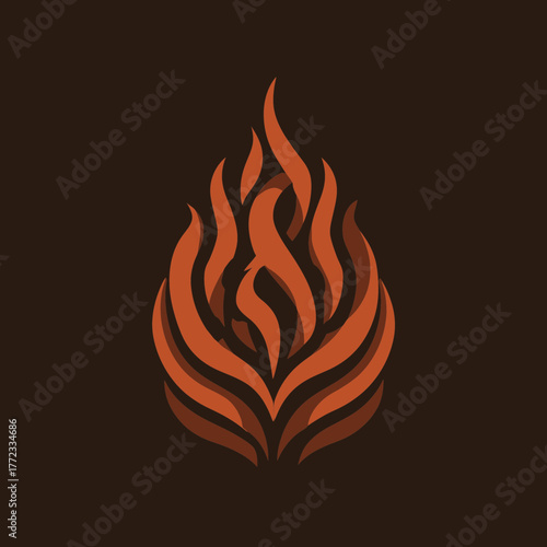 Modern Stylized Fire Flame Icon Illustration on Dark Background - Abstract Fiery Symbol, Heat, Energy Graphic Design