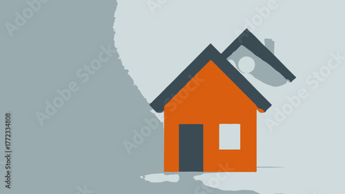 Modern Stylized Orange House Icon with Grey Roof. Simple home illustration for real estate, property, housing, and residential concepts.