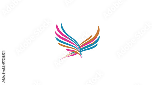 Elegant abstract bird wings illustration with vibrant flowing lines, symbolizing freedom, motion, and creativity on a clean white background