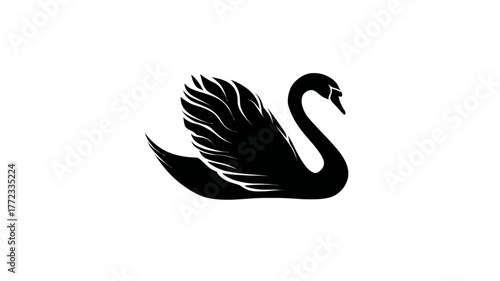 Graceful black swan silhouette illustration, elegant waterfowl bird design, isolated on clean white background, symbolic graphic icon.