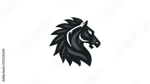 Dark Gray Stylized Horse Head Vector Illustration with Fierce Expression, Representing Strength, Power, and Dynamic Spirit