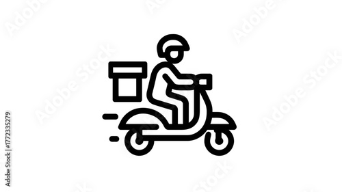 Courier delivery scooter icon. Fast shipping service, online order, food delivery, express logistics symbol for e-commerce.