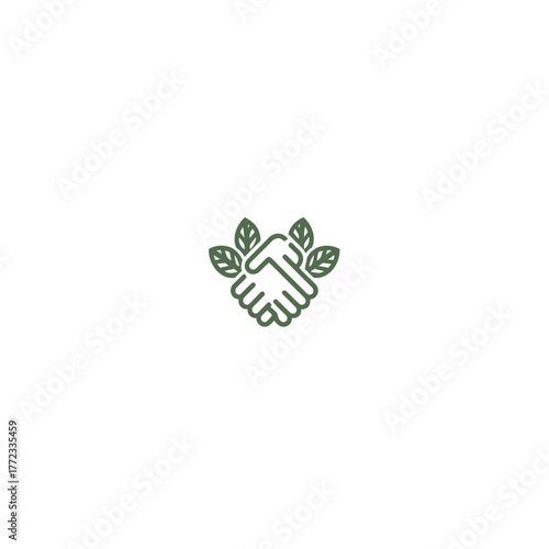 Green agreement handshake with leaves, nature partnership, ecological collaboration symbol, sustainable business concept vector
