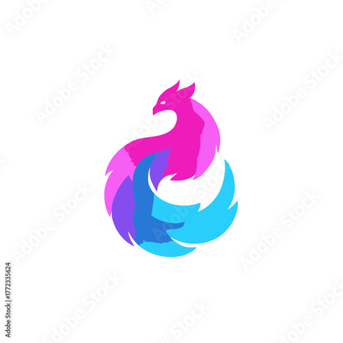 Vibrant Abstract Fox Phoenix Logo Icon Design with Gradient Colors. Modern Stylized Mythical Creature Digital Illustration.