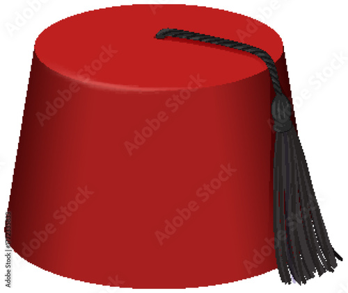 Red Turkish Fez Hat with Black Tassel Vector