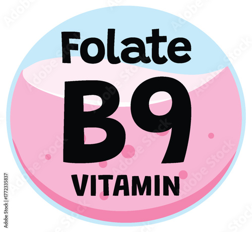 Folate Vitamin B9 Icon in Flat Vector Style
