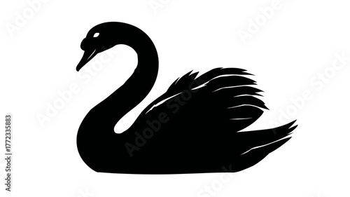 Elegant black swan silhouette isolated on white background. Graceful bird illustration, simple vector graphic for design projects.