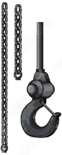 Industrial Crane Hook and Chains Vector Illustration