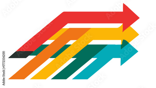 Vibrant multiple arrows pointing diagonally up and right, illustrating continuous growth, business success, progress, and forward momentum.