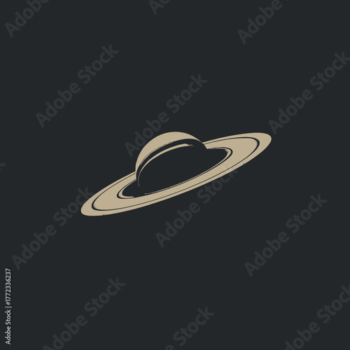 Minimalist stylized Saturn planet with rings icon, representing space, astronomy, cosmos, and solar system exploration